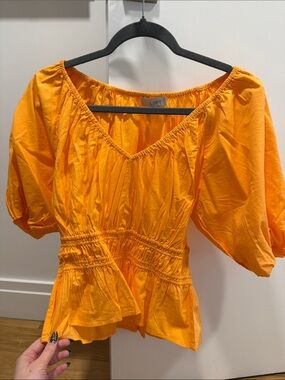 LOFT Bright Orange Smocked Peplum Blouse